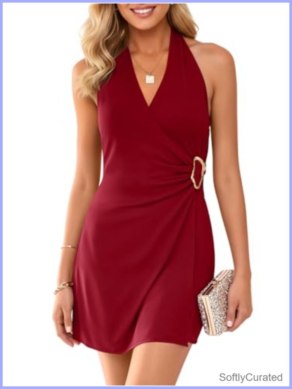 Women's Halter Wrap V Neck Mini Dress Backless Bodycon Club Party